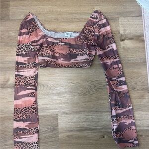 Beginning Boutique Pink and Brown Fitted Crop Blouse